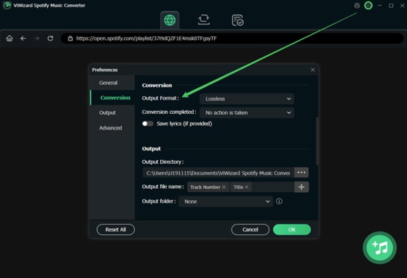 Choose Output Format and Setup